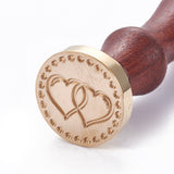 DIY Scrapbook, Brass Wax Seal Stamp and Wood Handle Sets, Heart Pattern, Golden, 8.9cm, Stamps: 2.55x1.4cm