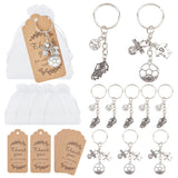 16Pcs 2 Style Sports Theme Keychain, Shoes Football Pendant Alloy Keychain, with 16Pcs Organza Bags and 16Pcs Kraft Paper Price Tags, Antique Silver, Keychain: 7.7cm, Pendant: 22~24x12~18.5x3.5mm, 8pcs/style