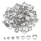 Stainless Steel Sew on Prong Settings, Claw Settings for Pointed Back Rhinestone, Flat Round, Stainless Steel Color, Tray: 8~18mm, 6.9~19x5.4~8.3mm, 350pcs/box