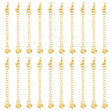 20Pcs Brass Curb Chain Extender, End Chains with Lobster Claw Clasps and Heart Chain Tabs, Long-Lasting Plated, Real 18K Gold Plated, 65x3mm, Hole: 2.5mm