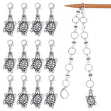 Knitting Row Counter Chains & Locking Stitch Markers Kits, with Tortoise Alloy Pendant and Acrylic Beads, Antique Silver, 3.7~26.2cm, 13pcs/set