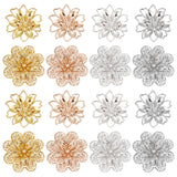 16Pcs 8 Style Iron Bead Caps, Multi-Petal, Flower, Mixed Color, 60x6mm and 57x56x6.5mm, 2pcs/style