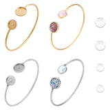 4Pcs 2 Colors 304 Stainless Steel Bangle Makings, Blank Cabochon Settings, 4Pcs 2 Styles Transparent Glass Cabochons, Mixed Color, Round Tray: 12mm & 10mm, 0.2cm, Inner Diameter: 2-3/8 inch(6.1cm)