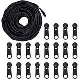 Garment Accessories, Zip-fastener Component Sets, Nylon and POM Plastic Zipper & Zipper Puller, Black, Zipper: 31mm, about 10m/strand, 1strand, Head: 37x11x11mm, 20pcs