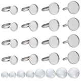 DIY Flat Round Adjustable Ring Making Kit, Including 304 Stainless Steel Finger Ring Components Settings, Glass Cabochons, Stainless Steel Color, 80Pcs/bag