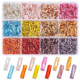12 Colors Glass Twist Bugle Beads, Silver Lined, Round Hole, Mixed Color, 6x2mm, Hole: 0.8mm, about 295pcs/color, 3540pcs/box
