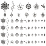 120Pcs 12 Styles Tibetan Style Zinc Alloy Connector Charms, Mixed Flower Shape, Antique Silver, 10~40x10~28x2~3.5mm, Hole: 1.2~1.8mm, 10pcs/style