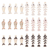 48Pcs 6 Style Alloy Pendants, with Enamel,  Fishbone, Mixed Color, 23~35x8~11x1.2~2mm, Hole: 1.8~2mm, 8pcs/style