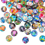 100Pcs Glass Cabochons, Half Round/Dome with Owl Pattern, Mixed Color, 12x4mm