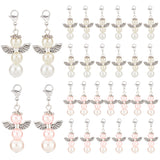 40Pcs 2 Colors Alloy Pendants, with Brass Lobster Claw Clasps and Glass Pearl, Angel, Antique Silver, Mixed Color, 47mm, 20pcs/color