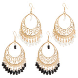 2 Pairs 2 Colors Glass Seed Beaded Teardrop Chandelier Earrings, Golden Alloy Jewelry for Women, Black and White, 90mm, Pin: 0.7mm, 1 Pair/color