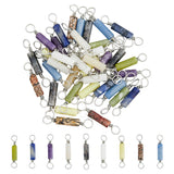 36Pcs 9 Styles Natural Mixed Gemstone Connector Charms, Silver Plated Brass Wire Wrapped Column Links, 28~31x13~14mm, Hole: 4mm, 9 color, 4pcs/color, 36pcs/set