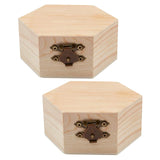2Pcs Unfinished Pine Wood Jewelry Box, DIY Storage Chest Treasure Case, with with Locking Clasps, Hexagon, BurlyWood, 8.65x9.2x4cm, 2pcs