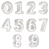 10Pcs 10 Style Hollow Sterling Silver Slider Charms, Num.0~10, Silver, 5~6x3~4.5x3mm, Hole: 1.2~4mm,  1pc/style