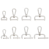 8Pcs 4 Styles Zinc Alloy Swivel Lobster Claw Clasps, Swivel Snap Hook, Platinum, 4.8~6.2x2.8~4.75x0.7~0.8cm, Hole: 21~27.5x10~11.5mm, Inner Diameter: 1.9~3.8x0.5~1cm, 2pcs/style