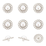 Alloy Shank Buttons, with Acrylic Imitation Pearl Beads, Flower, Platinum, 25x12.5mm, Hole: 2mm, 12pcs/box