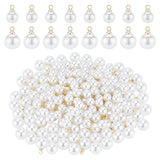 200Pcs 2 Style ABS Plastic Imitation Pearl Pendants, with Brass Findings, Round, White, 9x6mm and 11.2x8mm, Hole: 1.5mm, 100pcs/style