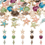 60Pcs 15 Style Alloy Enamel Pendants, Starfish & Shell & Spiral Shell Shape, Light Gold, Mixed Color, 18~19.5x7.5~15x3~6.5mm, Hole: 1.4~2.5mm, 4pcs/style