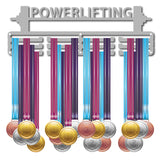 Fashion Iron Medal Hanger Holder Display Wall Rack, with Screws, Word POWERLIFTING, Platinum, 13.5x40cm