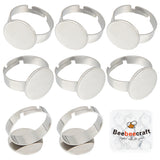 20Pcs Adjustable 304 Stainless Steel Finger Rings Components, Plain Pad Ring Settings, Flat Round, Stainless Steel Color, US Size 7 1/4(17.5mm), Tray: 14.5mm