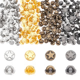 200Pcs 4 Colors Alloy Shank Buttons, 1-Hole, Flat Round with Star, Mixed Color, 5x4mm, Hole: 2mm, 50pcs/color