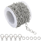 DIY Chain Necklace Barcelet Making Kit, Including 304 Stainless Steel Textured Oval Link Chains & Jump Rings & Clasps, Stainless Steel Color, Chain: 9x6.5x1mm, 5m/bag