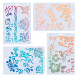 4Pcs 4 Styles Floral Plastic Drawing Stencil, Hollow Hand Accounts Ruler Templat, For DIY Scrapbooking, White, 262.5x176mm