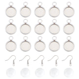 DIY Earring Making Kits, with 304 Stainless Steel Earring Hooks & Pendant Cabochon Settings, Transparent Glass Cabochons, Stainless Steel Color, Pendant Cabochon Settings: 13.5x10x2mm, hole: 2mm, 50pcs/box