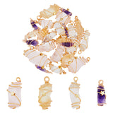 24Pcs 4 Styles Natural Gemstone Copper Wire Wrapped Pendants, Nuggets Charm, Natural Amethyst & Yellow Quartz & Rose Quartz & Quartz Crystal, Golden, 24~44x8~15x5~15.5mm, Hole: 2.5~4mm, 6pcs/style