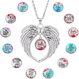 DIY Wing with Word Pendant Necklaces Making Kit, Including Alloy Pendant Settings, 1-Hole Glass Button, 304 Stainless Steel Cable Chains Necklaces, Mixed Color, 14pcs/box