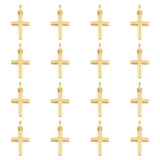 Brass Pendants, Cross, Real 18K Gold Plated, 12.5x8x1.5mm, Hole: 3.5mm, 16pcs/box