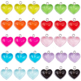 Transparent Resin Pendants, with Platinum Tone Iron Loop, Heart, Mixed Color, 16.5x17x9.5mm, Hole: 1.8mm, 10 colors, 8pcs/color, 80pcs/bag