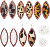 10Pcs 5 Style Eco-Friendly Cowhide Leather Big Pendants, with Dyed Wood, Horse Eye, with Iron Open Jump Rings & Earring Hooks, Mixed Color, 53x22x4mm, Hole: 1.2mm, 2pcs/style