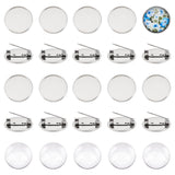 DIY Brooch Making, with Stainless Steel Brooch Findings, Back Bar Findings and Transparent Glass Cabochons, Flat Round, 60pcs/box