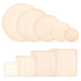 2 Sets 2 Styles Wooden Knitting Crochet Bottoms Set, Square & Round, Antique White, 100~300x100~300x2.8~2.9mm, Hole: 3mm, 1 set/style