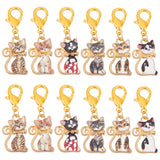 Alloy Enamel Cat Pendant Locking Stitch Markers, Zinc Alloy Lobster Claw Clasp Stitch Marker, Mixed Color, 3.7cm, 6 style, 2pcs/style, 12pcs/set