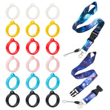 Portable Electronic Cigarette Anti-Lost Necklace Lanyard, Silicone Bands Anti Slip Rubber Rings, Mixed Color, Holder Lanyard: about 820x24x0.5mm, 2 strands; Pendant: 29x24.5x7mm, Hole: 3mm, Inner Diameter: 20.5mm, 18pcs