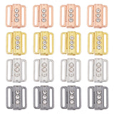 16Pcs 4 Colors Zinc Alloy Rhinestone Bikini Clips, Bra Clasp Replacement Part, Lingerie Front Closure, Mixed Color, 15x13x5mm, Inner Diameter: 11.5x1.5mm, 4pcs/color