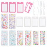 8Pcs Rectangle Plastic Name Card Holders, with 8 Sheets Sparkle PET Stickers and 8Pcs Iron Ball Chain, Mixed Color, 2~116x2~70x2.5~6mm, Hole: 16x5mm
