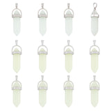 12Pcs 3 Colors Bullet Glass Pointed Luminous Pendants, Glow In The Dark Pendants, with Platinum Tone Alloy Findings, Mixed Color, 32x8mm, 4pcs/color
