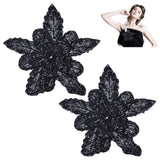 3D Flower Shape Polyester Embroidery Applqiues, Glass & Sequin Ornament Accessories, Black, 310x310x17mm