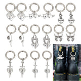 16Pcs 8 Style Gothic Style Alloy Shoe Charms, with Spring Gate Rings, Skull/Heart/Rose, Platinum, 48~85mm, 2pcs/style