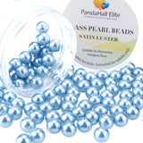 10mm About 100Pcs Glass Pearl Beads Light Blue Tiny Satin Luster Loose Round Beads in One Box for Jewelry Making, Light Sky Blue, 10mm, Hole: 0.7~1.1mm, about 100pcs/box