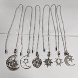 Alloy Ceiling Fan Pull Chain Extenders, Sun & Moon & Star Pendant Decoration, with Iron Ball Chains, Antique Silver & Platinum, 346~360mm, 6 styles, 1pc/style, 6pcs/set