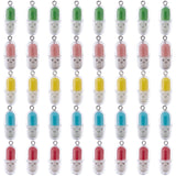 40Pcs 5 Colors Translucent Plastic Pendants, Pill Capsule Charm, with Platinum Tone Iron Loops, Mixed Color, 29x10.5mm, Hole: 2mm, 8pcs/color