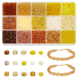 4465Pcs 15 Style Glass Seed Beads, Transparent & Silver Lined & Frosted & Ceylon & Luster, Round, Khaki, 3~4x2~3mm, Hole: 0.8~1mm, 13g/style