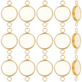 30Pcs 304 Stainless Steel Cabochon Connector Settings, Plain Edge Bezel Cups, Flat Round, Real 18K Gold Plated, Tray: 12mm, 21.5x14x2mm, Hole: 2.4mm