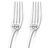 Word Pattern Stainless Steel Fork, Black, 20.3x2.4x0.2~0.3cm, Packing Box: 27.5x9.3x3.6cm, 2pcs/set