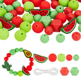 7 Style Food Grade Eco-Friendly Silicone Beads, Chewing Beads For Teethers, DIY Nursing Necklaces Making, Hexagon & Round & Watermelon, with 4M Nylon Thread, Mixed Color, 12~14x12~30x12~14mm, Hole: 2~2.5mm, 72pcs/box