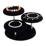 3-Tier Wood Covered Velvet Jewelry Display Risers, with 3 Round Platforms, Jewelry Organizer Holder for Rings Earrings Bracelets Disppay, Black, 18x19x9.8cm